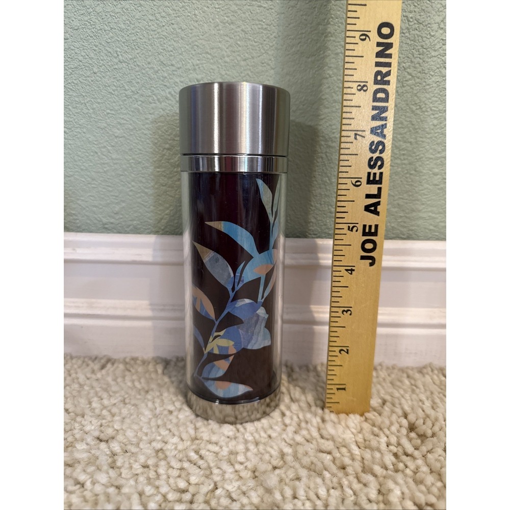 STARBUCKS 2009 12oz  Brown Color Changing Floral Leaves Coffee Thermos Travel